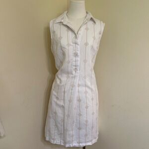 Liz Claiborne Womens Linen Cotton Nautical Rope Print Shift Shirt Dress White M